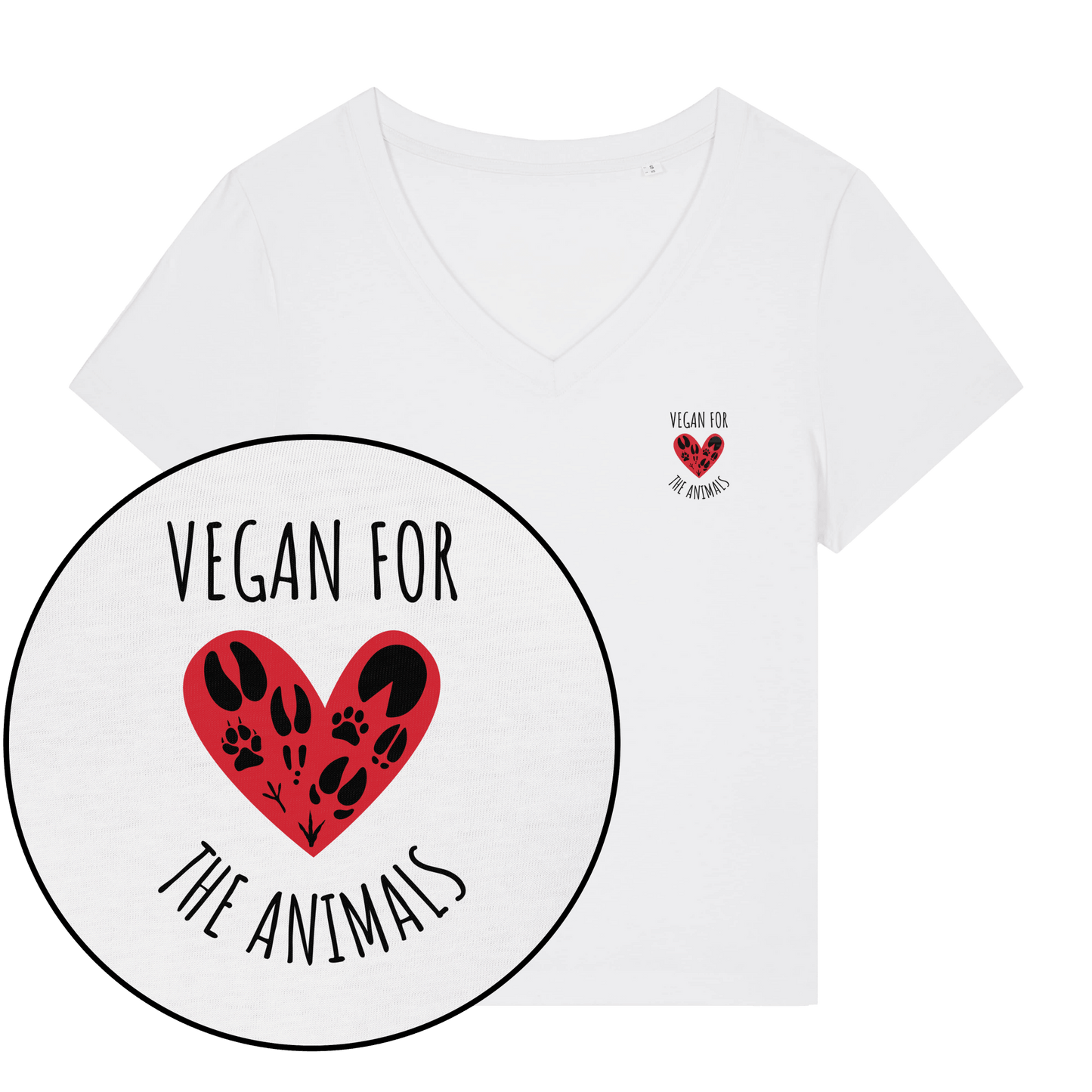 Vegan For The Animals Heart Women's V Neck T-Shirt - Vegan America