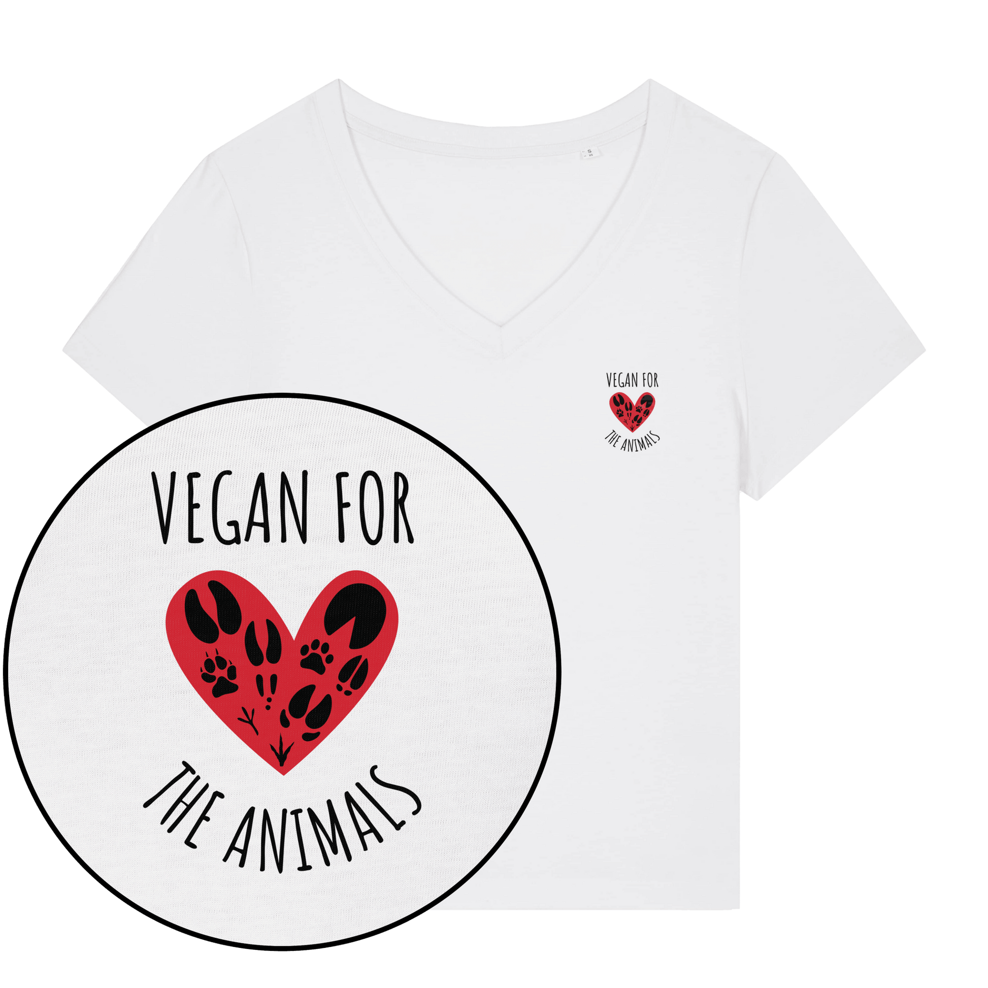 Vegan For The Animals Heart Women's V Neck T-Shirt - Vegan America