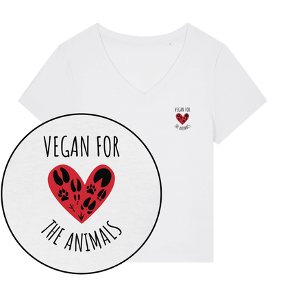 Vegan For The Animals Heart Women's V Neck T-Shirt - Vegan America