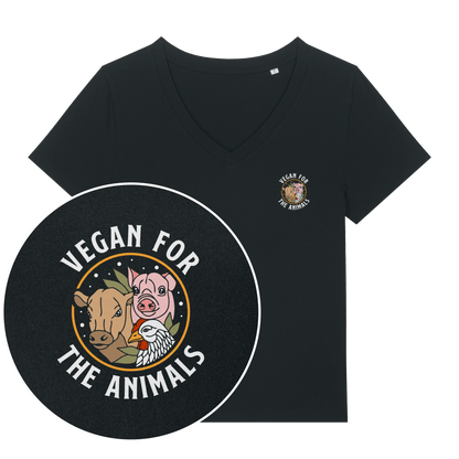Vegan For The Animals Earthlings Women's V Neck T-Shirt - Vegan America