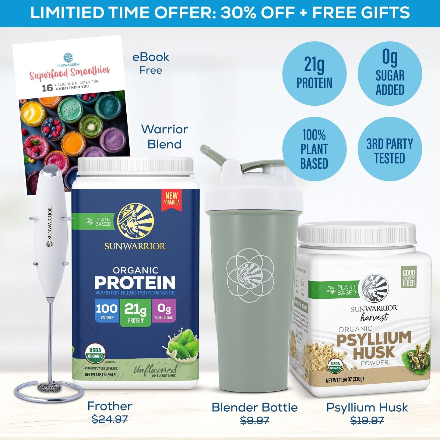 Free Welcome Kit - Psyllium Husk, Frother, Bottle, eBook