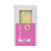 Birthday Cake Wax Tart shown in a white box with a pink label