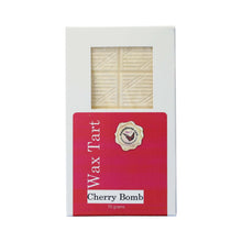 Cherry Bomb Wax Tart shown in a white box with a red labe;