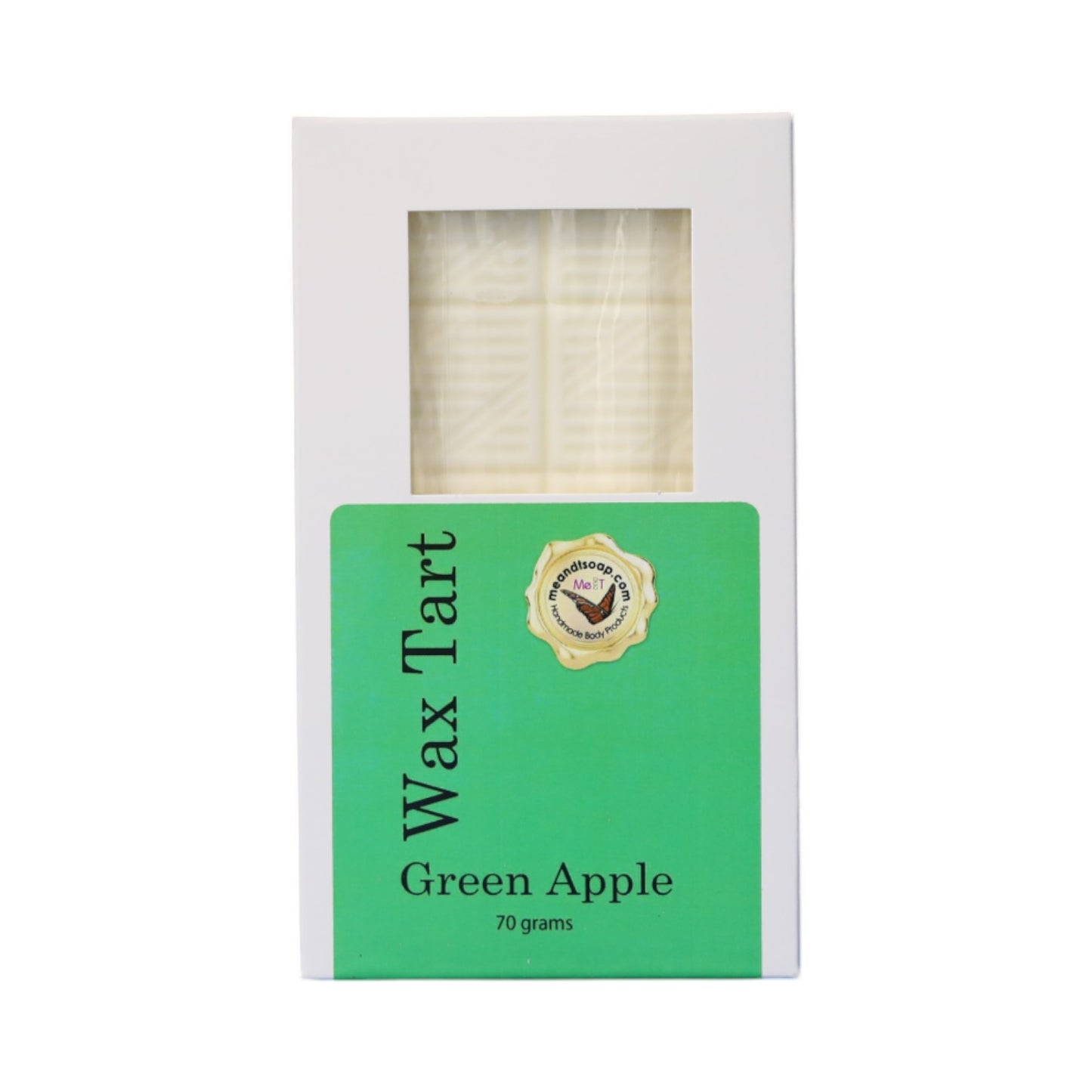 Green Apple Wax Tart shown in awhite box with an apple green label