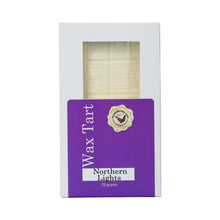 Northern Lights Wax Tart shown in a white box with a purple label