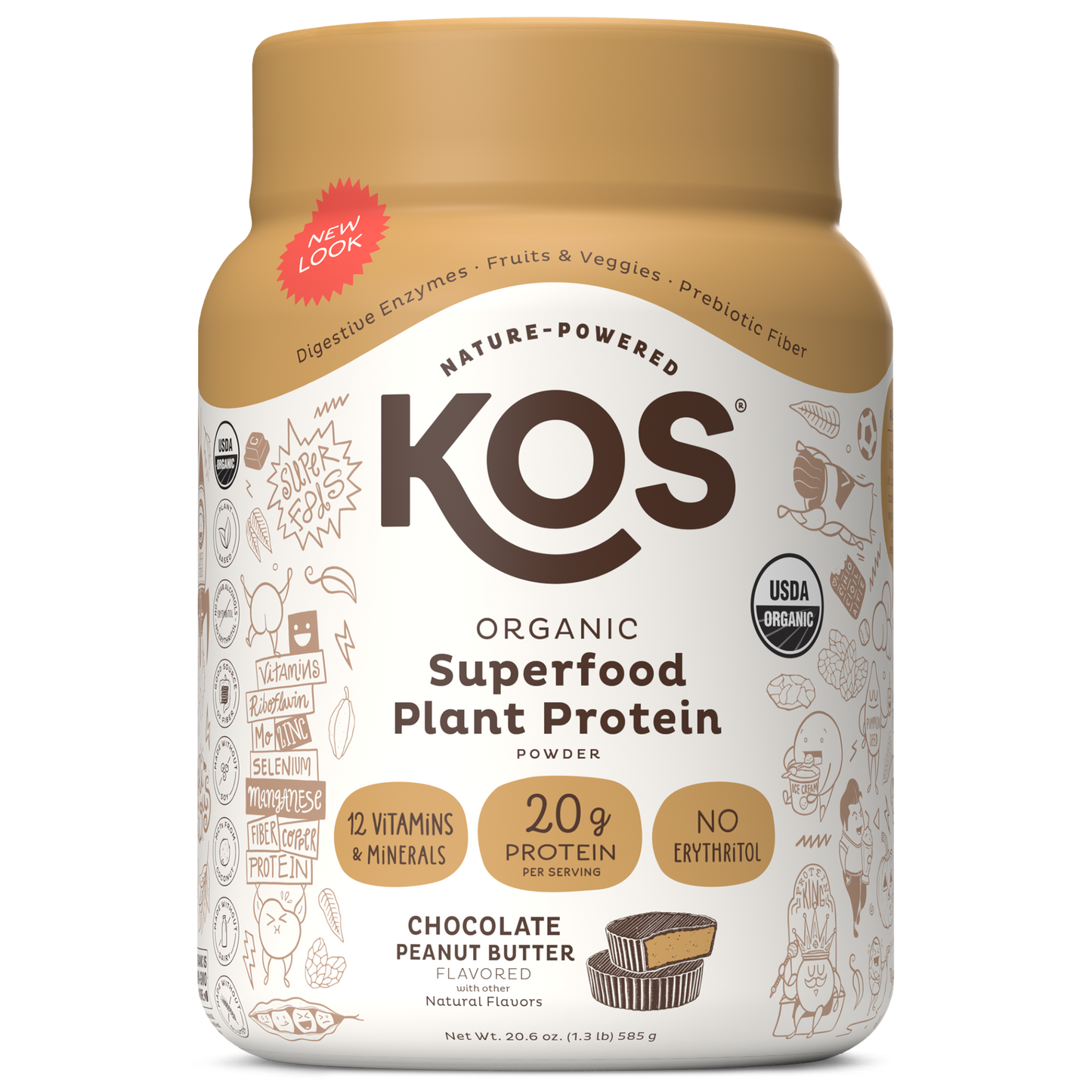 KOS Organic Plant Protein, Chocolate Peanut Butter, 15 Servings