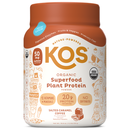KOS Organic Plant Protein, Salted Caramel Coffee, 15 servings