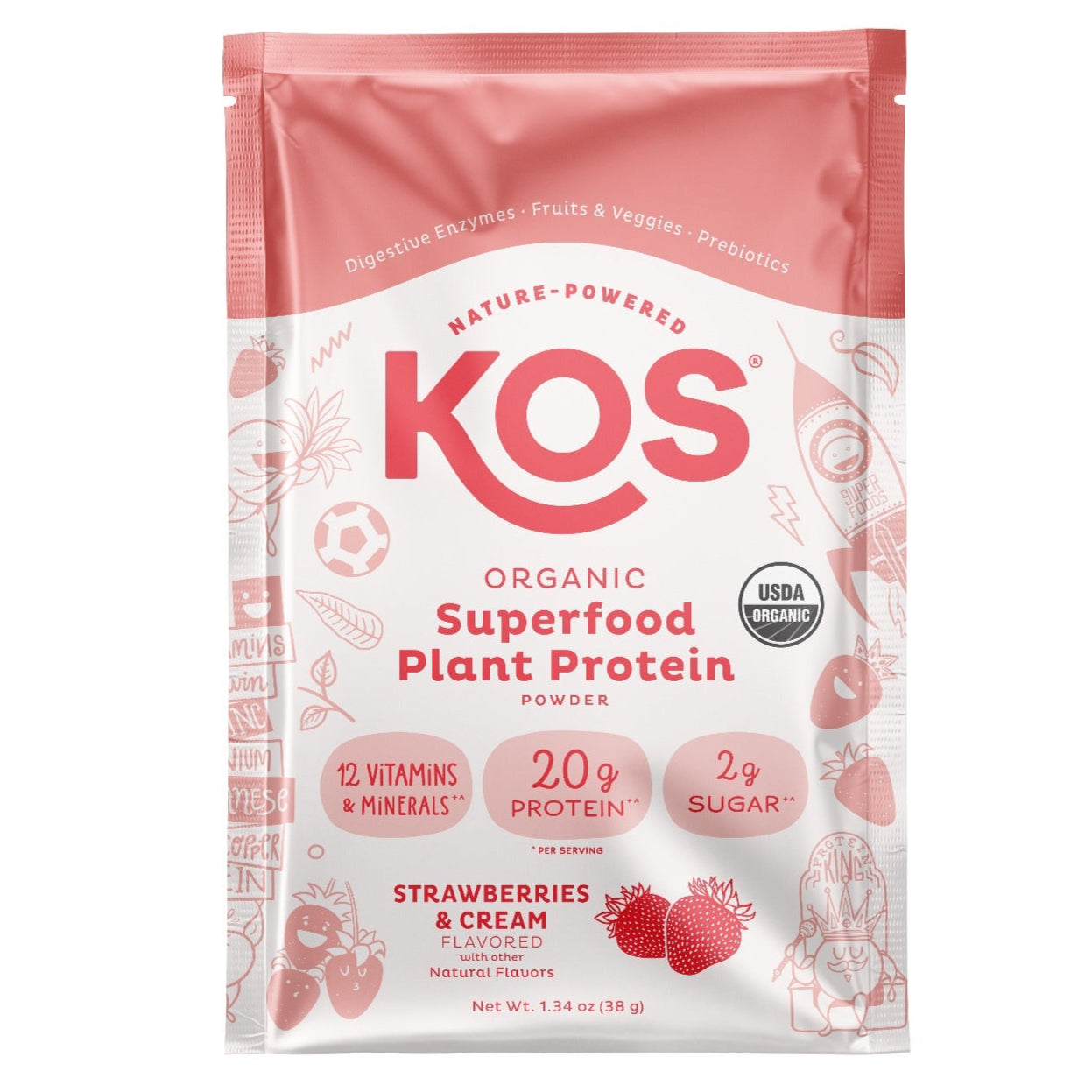 Organic Plant Protein, Strawberries & Cream, Single Serving