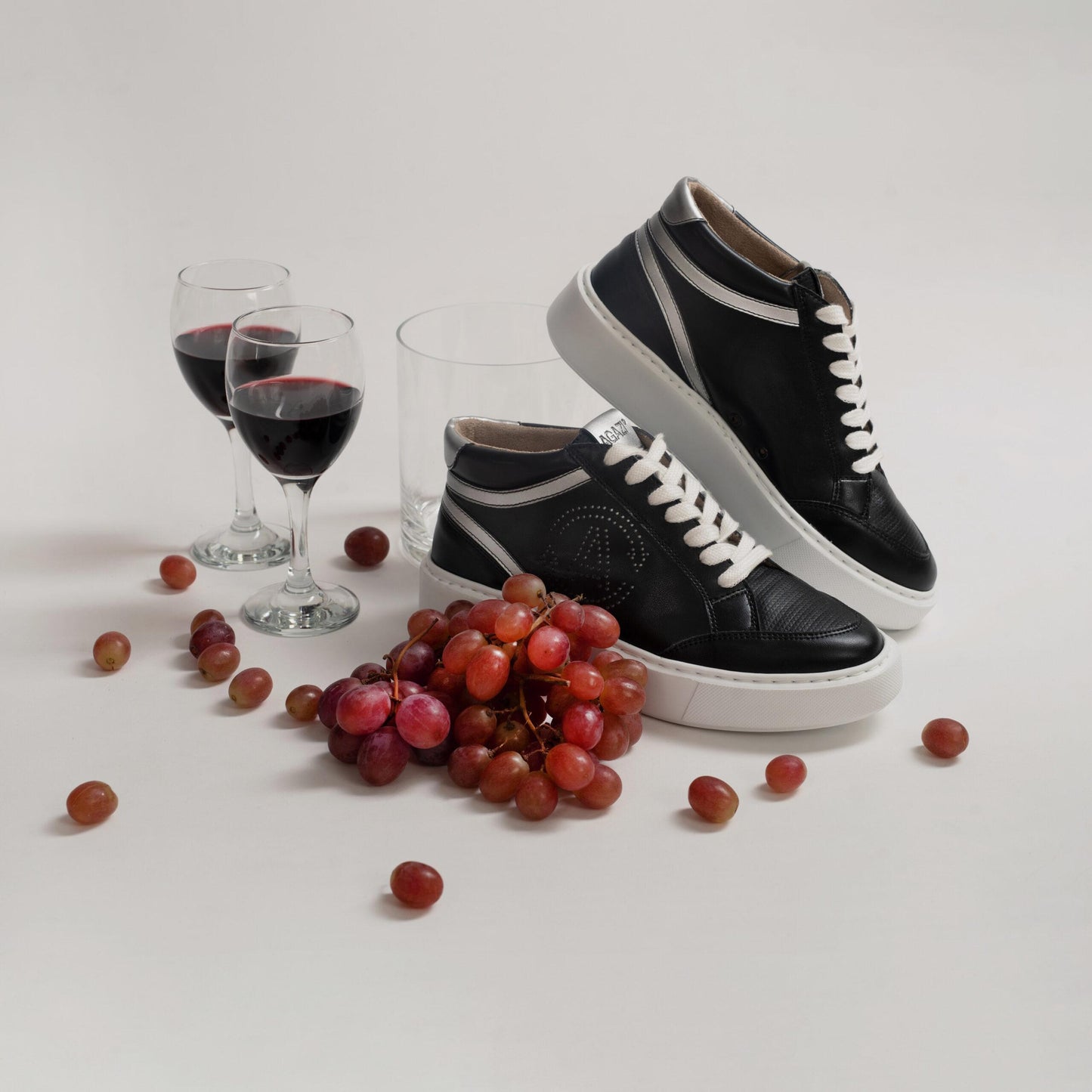 Wine leather sneakers BLANKA - black