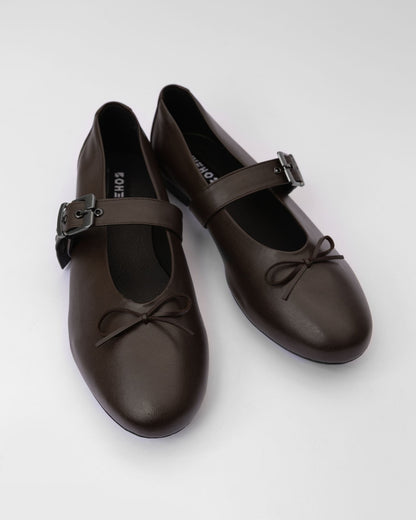 Mara Pumps chocolate ballet flats with a strap - Vegan America