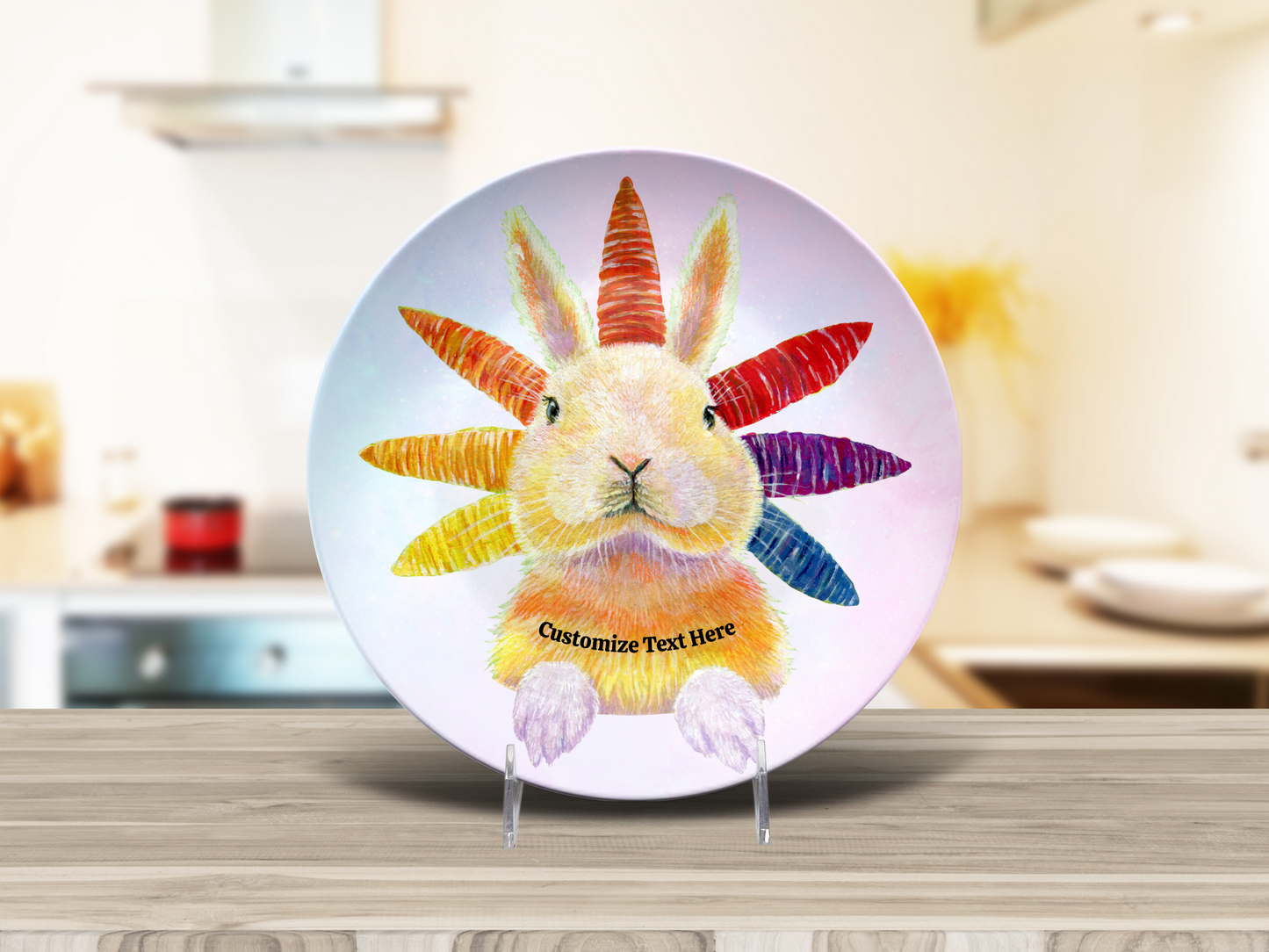 Whimsy Rainbow Bunny Plate & Bowl