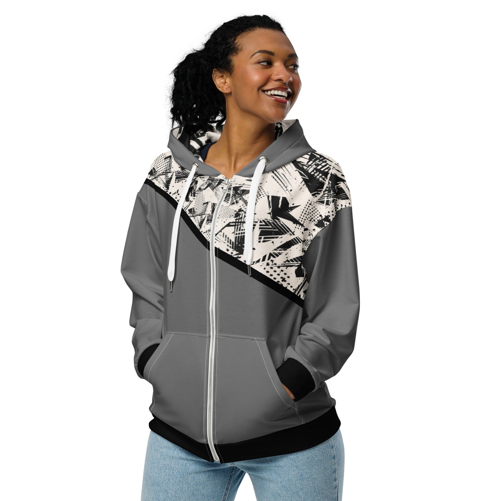 Sustainable Zip Hoodie, Unisex - Recycled (Gray/Black) - Vegan America
