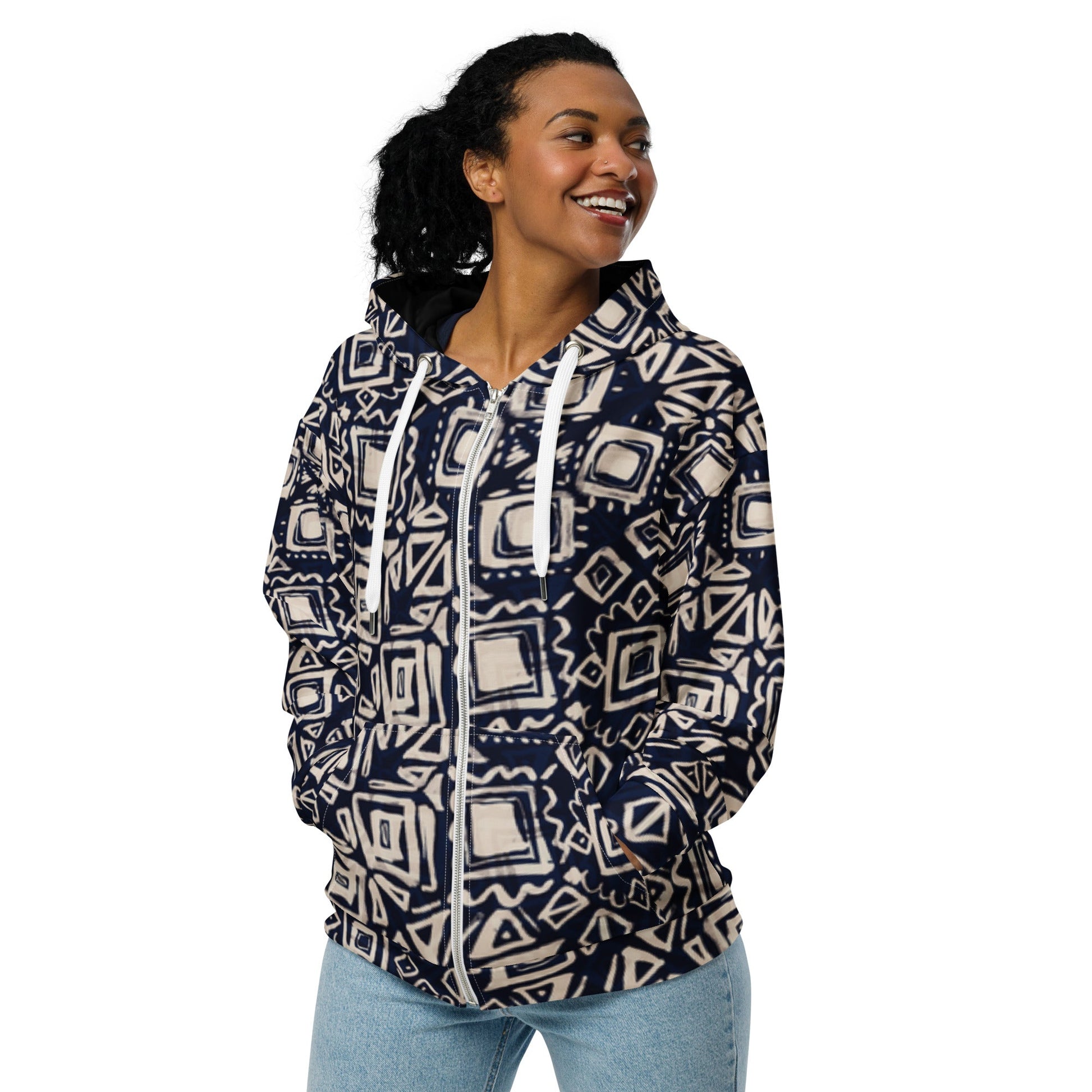 Sustainable Zip Hoodie, Unisex - Tribal Inspired - Vegan America