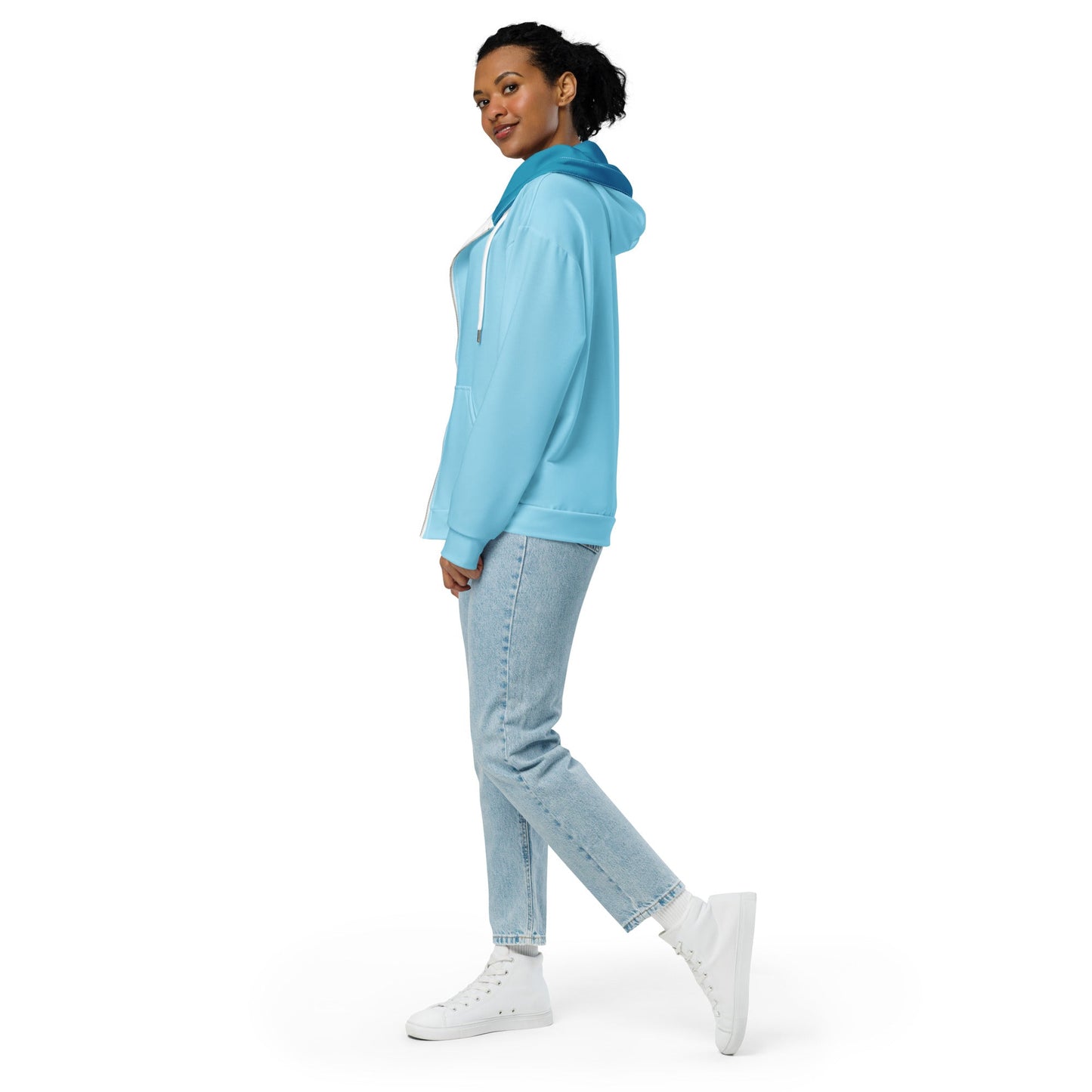 Light Blue Sustainable Hoodie, Unisex Zip Up - Vegan America