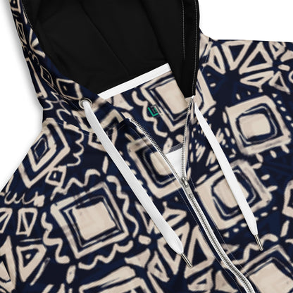 Sustainable Zip Hoodie, Unisex - Tribal Inspired - Vegan America
