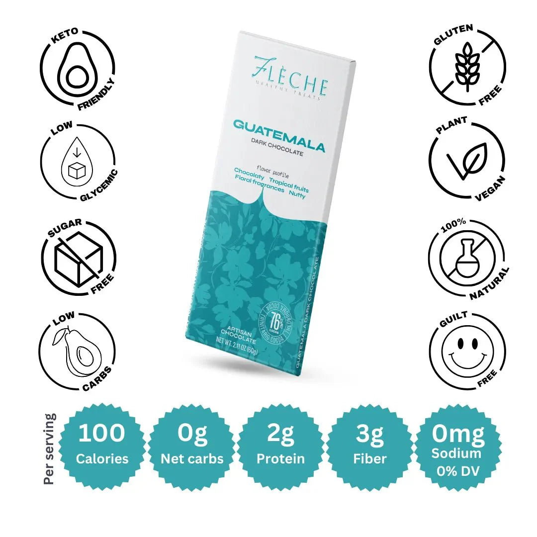 Vegan Sugar Free 76% Dark Chocolate Guatemala | Flèche Healthy Treats