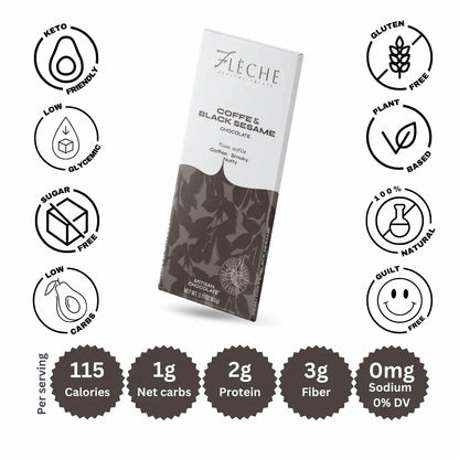 Vegan Sugar Free Coffee & Black Sesame Chocolate Bar | Flèche Healthy Treats