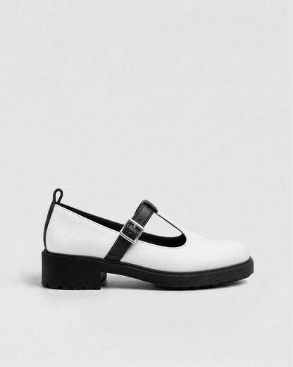 White Mary Jane shoes women, vegan leather with strap, Curtsy BOHEMA