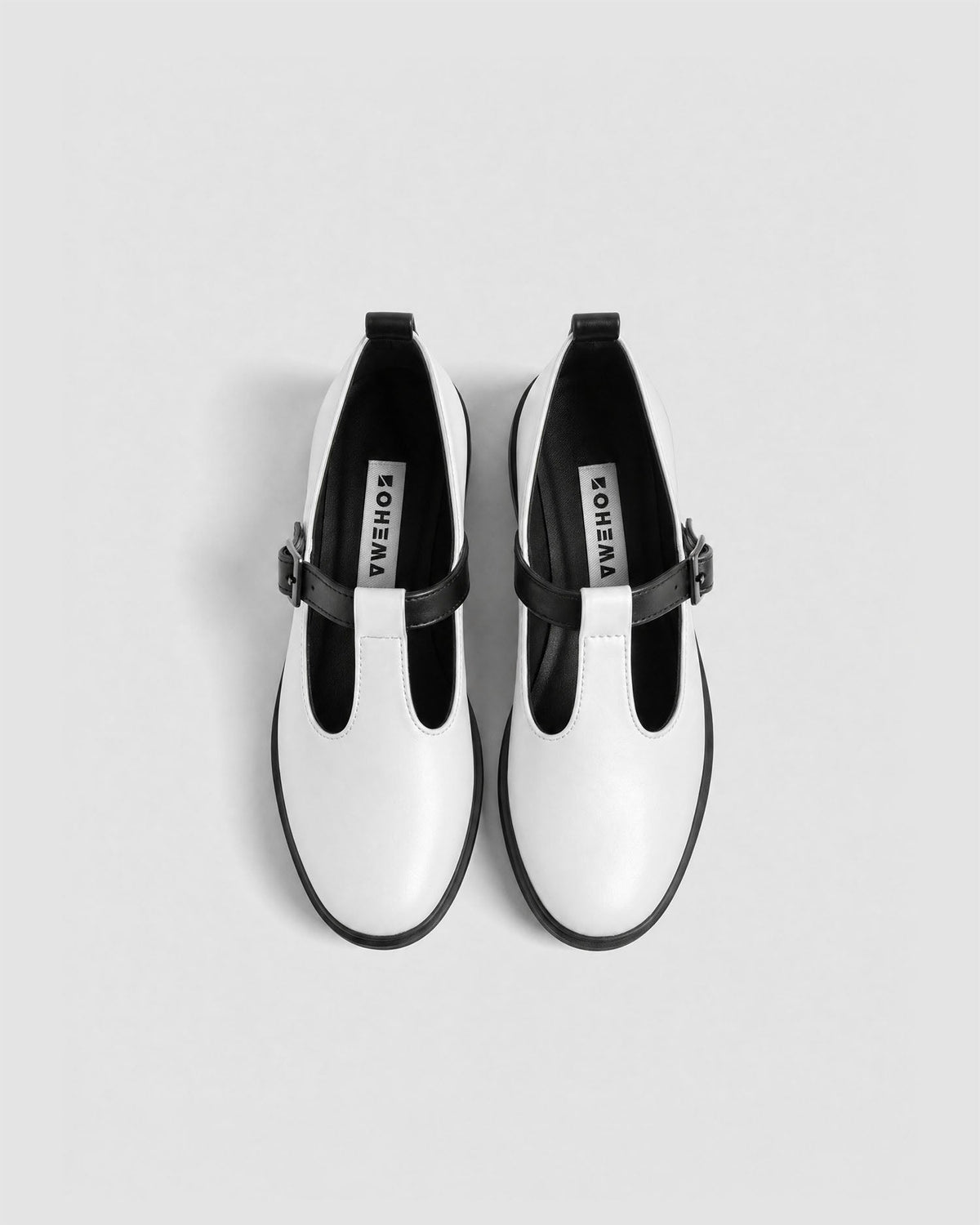 White Mary Jane shoes women, vegan leather with strap, Curtsy BOHEMA