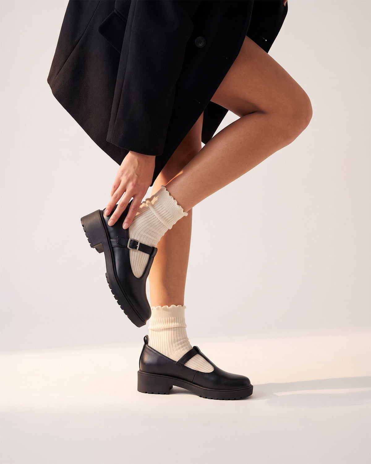 Black Mary Jane shoes women, vegan leather with strap, Curtsy BOHEMA