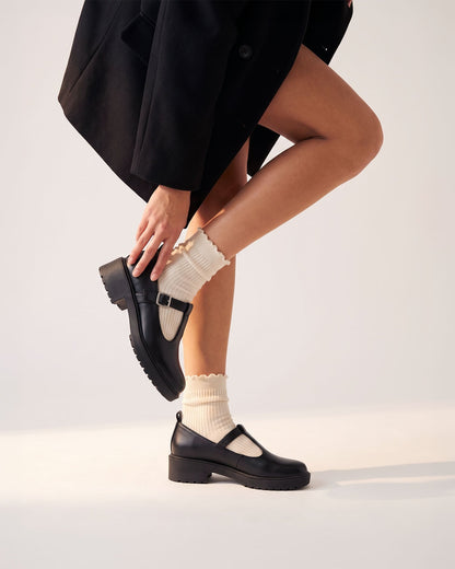 Black Mary Jane shoes women, vegan leather with strap, Curtsy BOHEMA