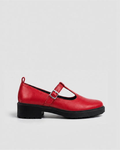 Red Mary Jane shoes women, vegan leather with strap, Curtsy BOHEMA