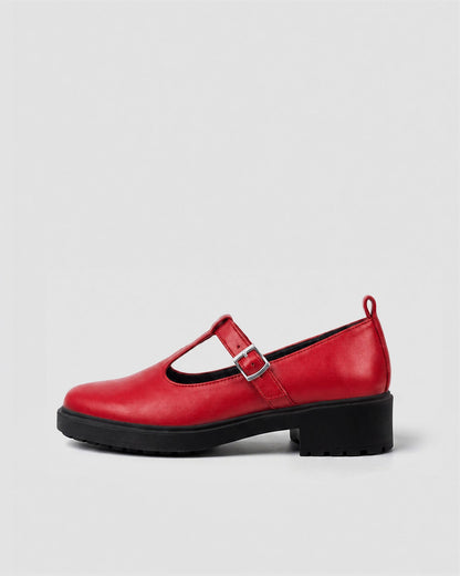 Red Mary Jane shoes women, vegan leather with strap, Curtsy BOHEMA