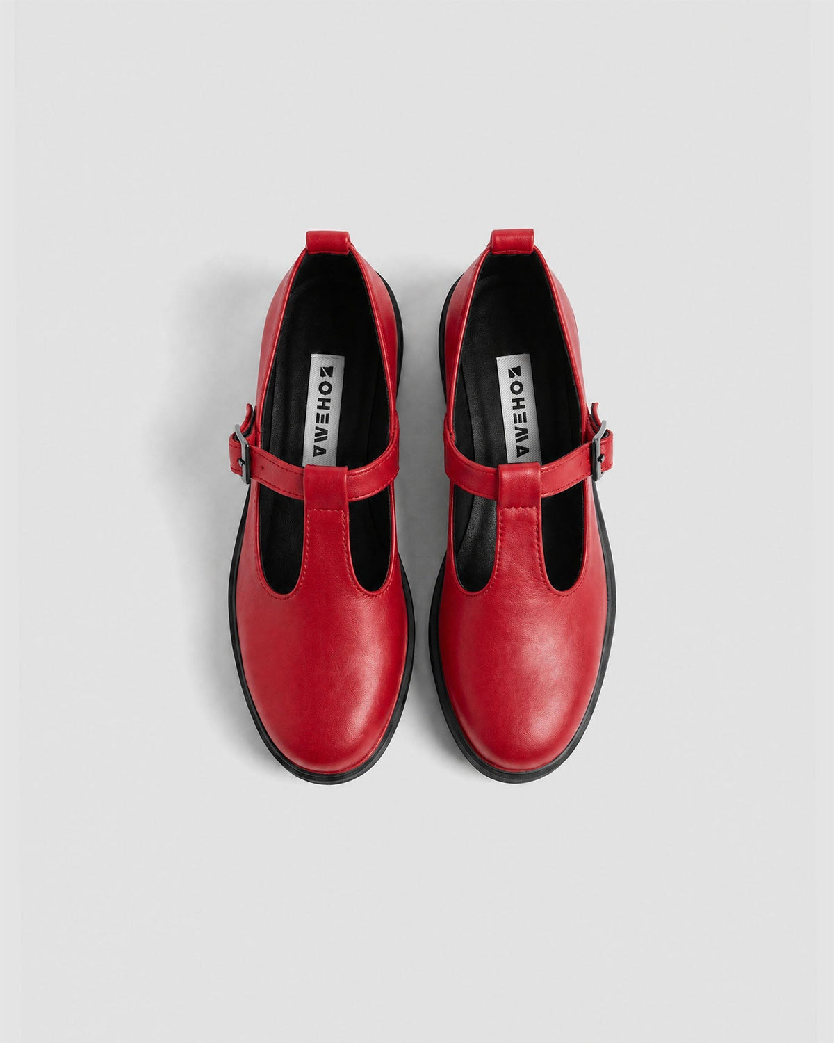 Red Mary Jane shoes women, vegan leather with strap, Curtsy BOHEMA