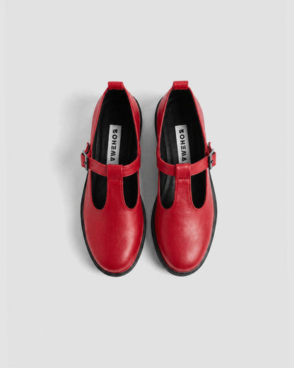 Red Mary Jane shoes women, vegan leather with strap, Curtsy BOHEMA