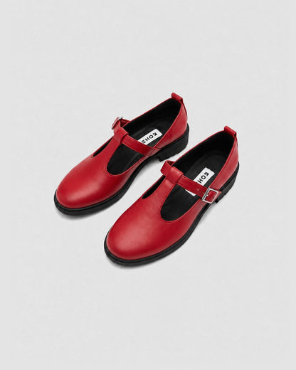 Red Mary Jane shoes women, vegan leather with strap, Curtsy BOHEMA