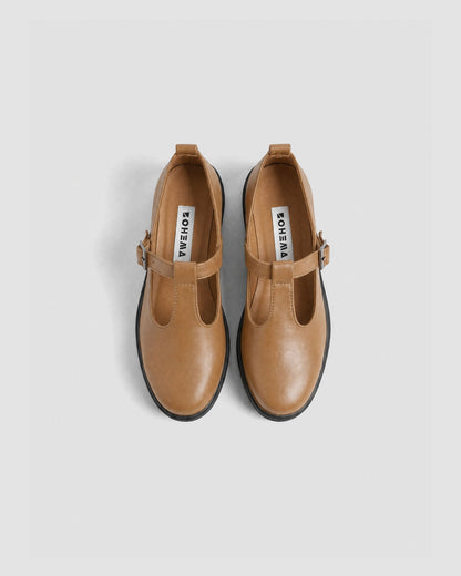 Camel Mary Jane shoes women, vegan leather with strap, Curtsy BOHEMA