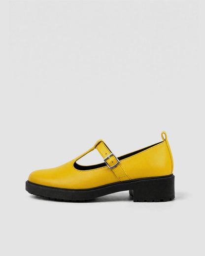 Yellow Mary Jane shoes women, vegan leather with strap, Curtsy BOHEMA