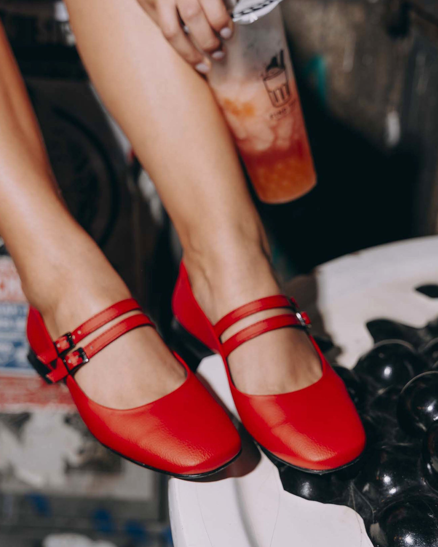 Strawberry Mary Jane Pumps red ballerinas - Vegan America