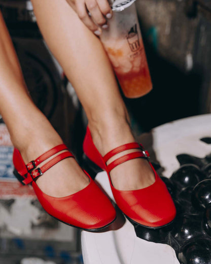 Strawberry Mary Jane Pumps red ballerinas - Vegan America