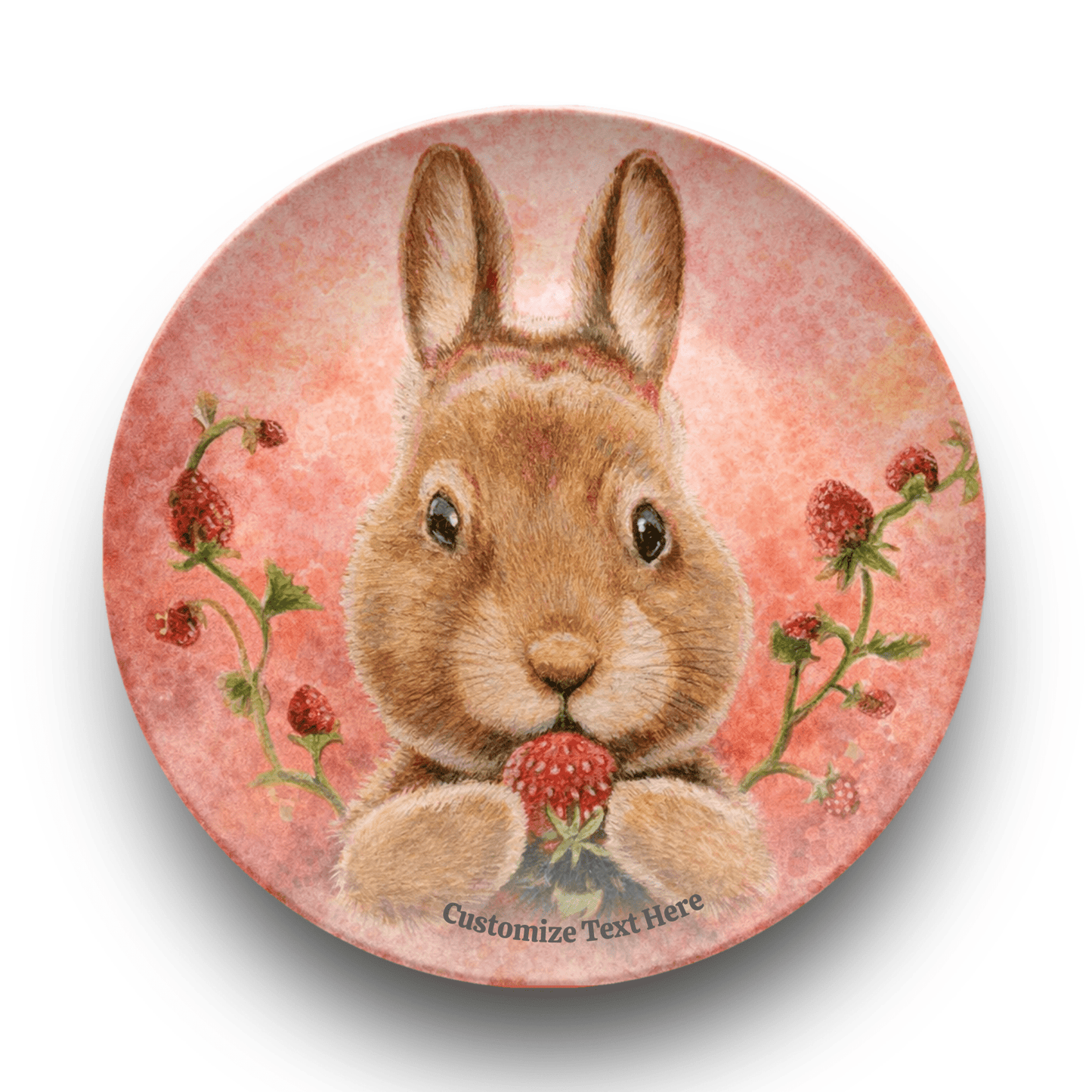 Personalized Kids Plate & Bowl with Bunny & Strawberry – Whimsical Tableware for Children - Vegan America
