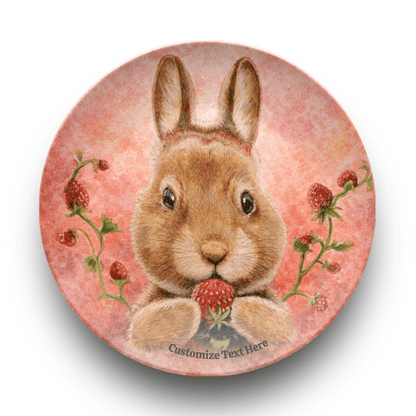Personalized Kids Plate & Bowl with Bunny & Strawberry – Whimsical Tableware for Children - Vegan America
