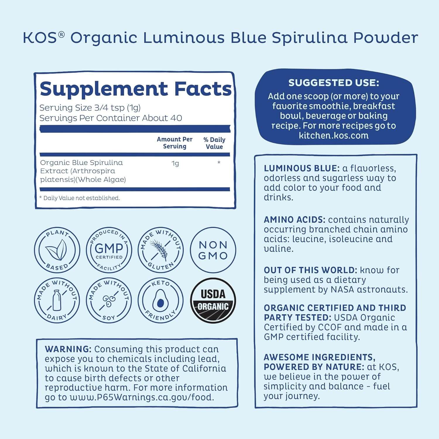 Organic Blue Spirulina Superfood 40 Servings - Vegan America