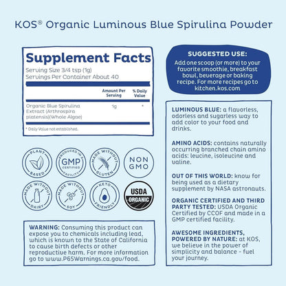 Organic Blue Spirulina Superfood 40 Servings - Vegan America