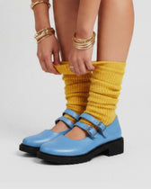Twin Mary Jane Vegan Corn Leather Ballerinas | Baby Blue - Vegan America