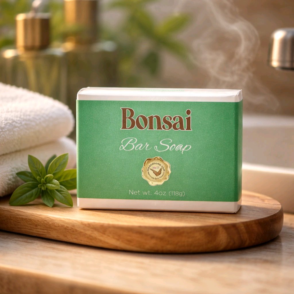 Bonsai bar soap box on wood