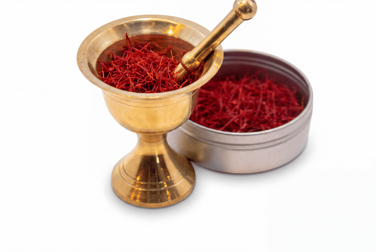 Mini Brass Mortar & Pestle for Saffron – Traditional Handcrafted Design - Vegan America