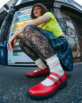 Twin Mary Jane Vegan Corn Leather Ballerinas | Red - Vegan America