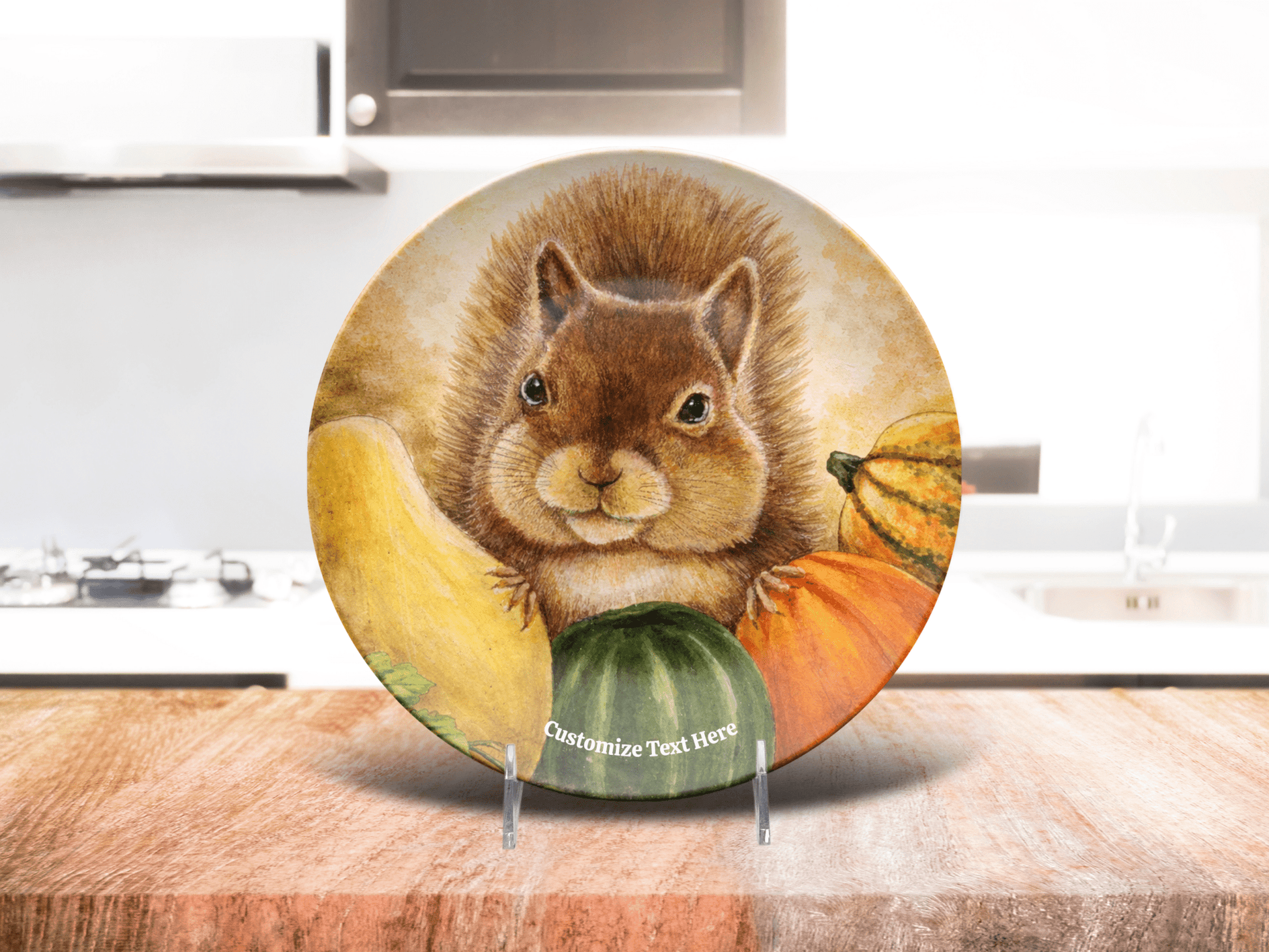 Personalized Plate & Bowl with Squirrel & Squash – Whimsical Tableware for Everyone - Vegan America