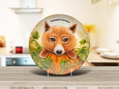 Personalized Plate & Bowl with Fox & Pumpkin – Whimsical Tableware for Everyone