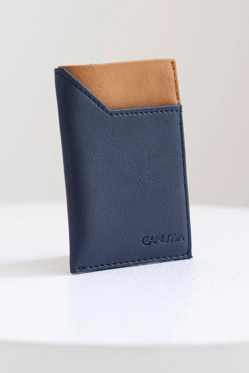 Slim card holder - Blue/Camel