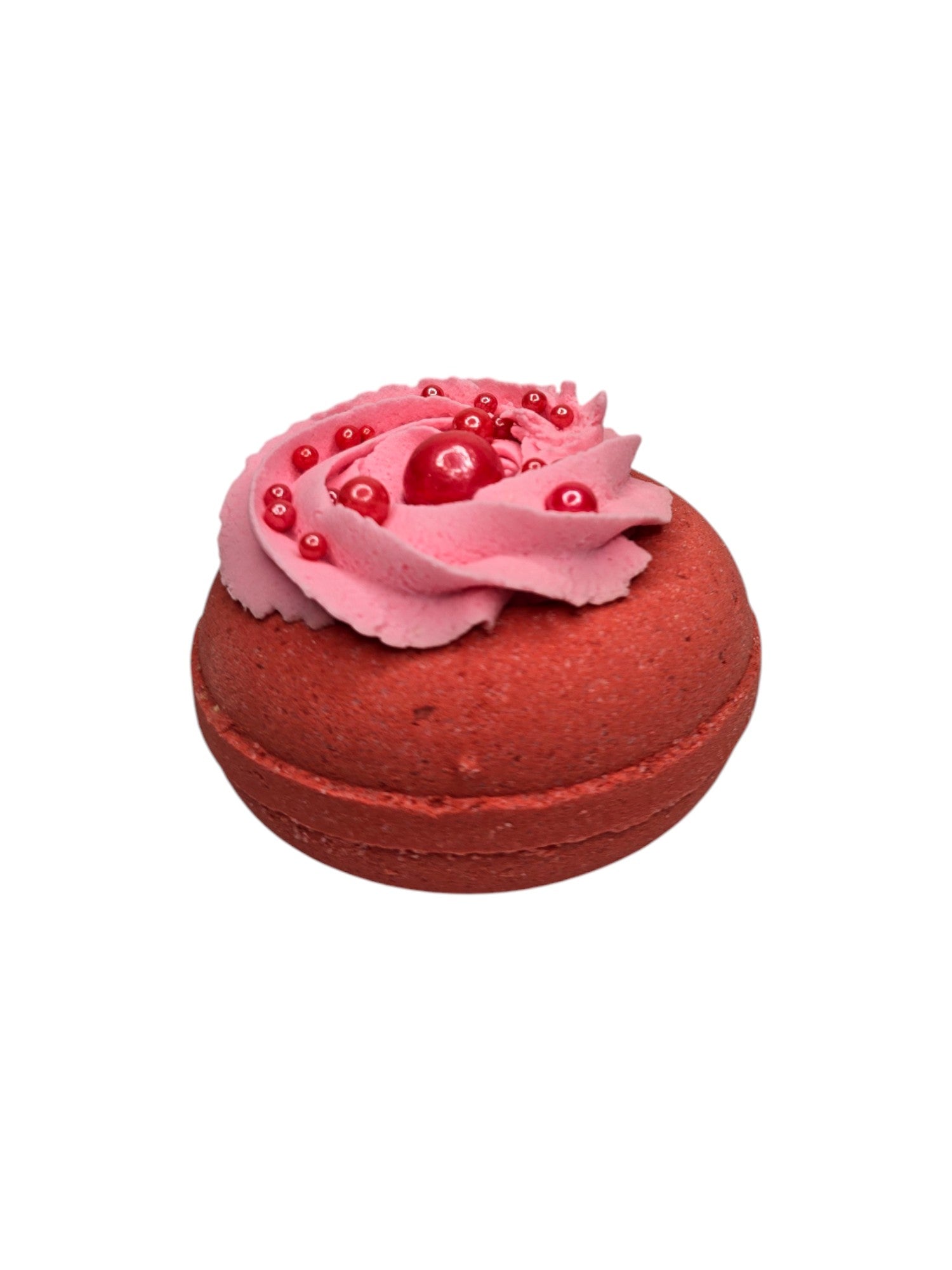 Bath Bomb Donuts category image is red with pink frosting and red sprinkles