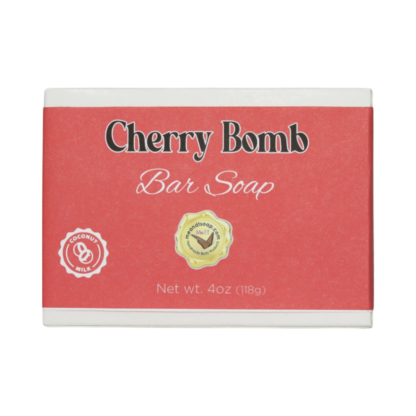 Cherry Bomb Bar Soap in a white box with a red label