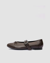 Mara Pumps chocolate ballet flats with a strap - Vegan America