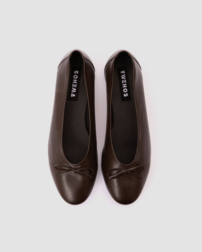 Mossy Pumps Chocolate brown ballet flats with a bow - Vegan America