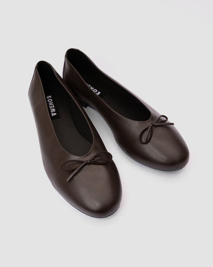 Mossy Pumps Chocolate brown ballet flats with a bow - Vegan America